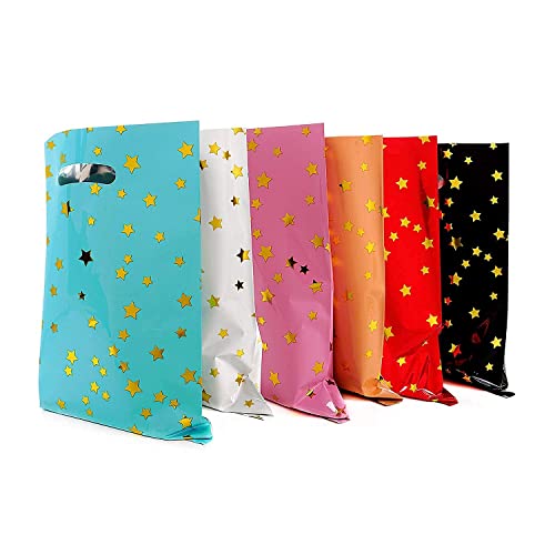 HABILE 48 pieces of thicker gift bags with handles, plastic party candy bags with sparkling stars, suitable for all kinds of holiday parties