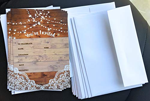 25 rustic invitations & 25 envelopes for wedding, bridal shower, birthdays, engagements, bachelorettes This barn rustic invite style is also great for housewarming, retirement & rehersal parties.