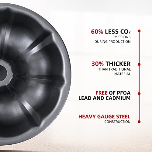 KITESSENSU 9 inch Non-Stick Cake Pans, 12 Cups Premium Fluted Pans for baking, Heavy Duty Carbon Steel Tube Baking Mold, Gray