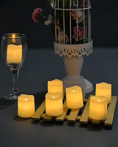 SHYMERY Flameless Votive Candles,Flameless Flickering Electric Fake Candle,24 Pack 200+Hour Battery Operated LED Tea Lights in Warm White for Wedding, Table, Festival, Halloween,Christmas Decorations