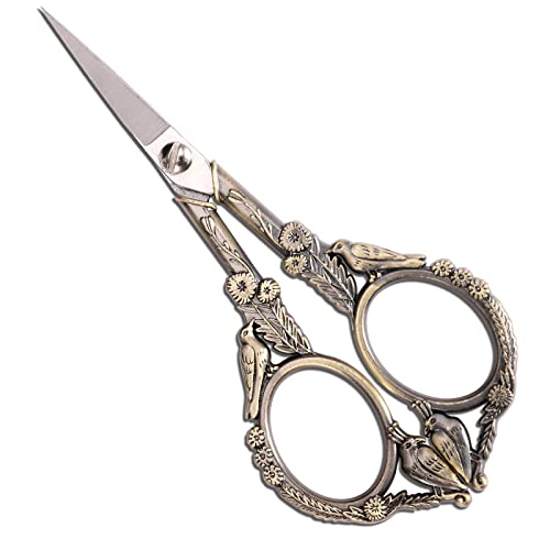 YOUGUOM Embroidery Scissors, Small Sharp Pointed Sewing Scissors for Craft Cross Stitch Needlework Artwork Knitting Thread Yarn Detail Cutting Tools, 4.6in Little Bronze Bird Scissor