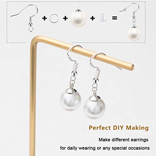 925 Sterling Silver Earring Hooks 150 PCS/75 Pairs,Ear Wires Fish Hooks,500pcs Hypoallergenic Earring Making kit with Jump Rings and Clear Silicone Backs Stoppers (Silver)