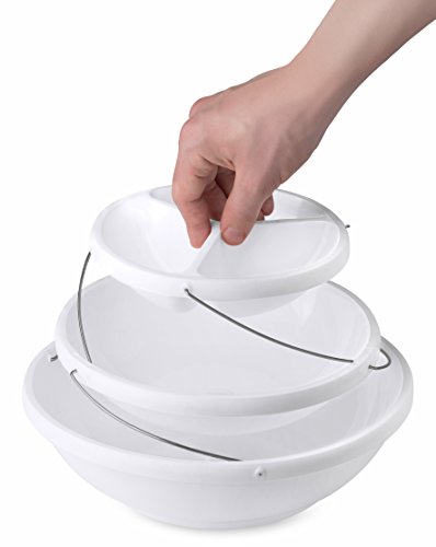 Masirs Collapsible Bowl, 3 Tier, The Decorative Plastic Bowls Twist Down & Fold Inside, Minimal Storage Space, Perfect for Serving Snacks, Salad and Fruit, The Top Bowl is Divided into Three Sections