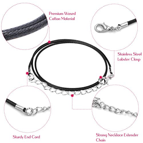 Selizo 100Pcs Necklace Cord for Jewelry Making, Black Waxed String Bracelet Making Supplies