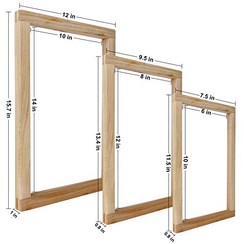 Colovis 23 Pcs Screen Printing Starter Kit, Include 3 Sizes Wood Silk Screen Printing Frame, Squeegees, Transparency Inkjet Film, Masking Tape and Ink Spatula