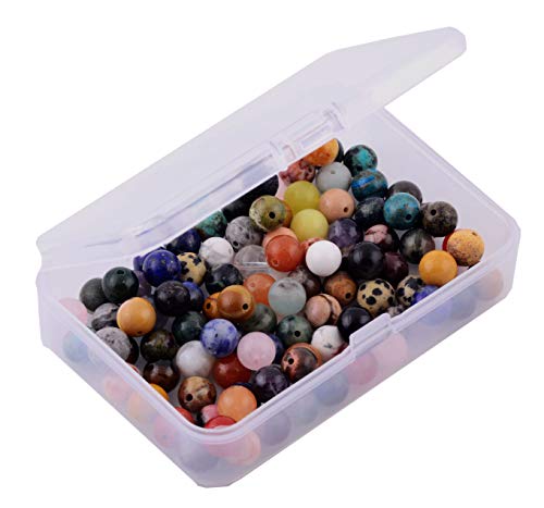 Natural Stone Beads 100pcs Round Genuine Real Stone Beading Loose Gemstones Hole Size 1mm DIY Smooth Bead for Bracelet Necklace Earrings Jewelry Making (Natural Stone Beads Multicolor, 8mm)