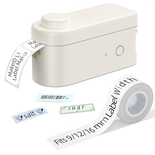 Makeid Label Maker Machine with Tape - Compatible with 9/12/16mm Waterproof Tape, Portable & Rechargeable with Built-in Cutter Wireless Label Printer Compatible with Android & iOS Devices