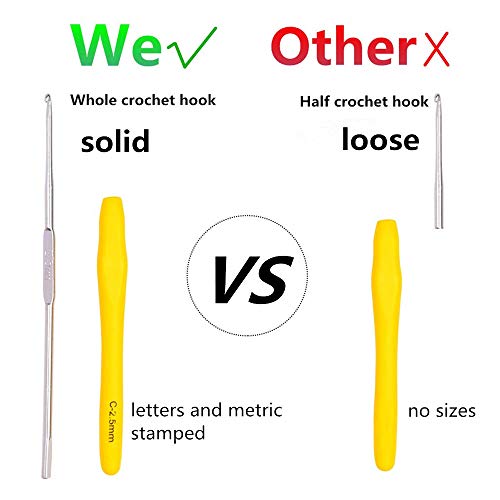 Yarniss 14 Size Crochet Hooks Set,MultiColor,2mm(B)-10mm(N) Ergonomic Crochet Hooks with Case for Arthritic Hands, Extra Long Crochet Needles