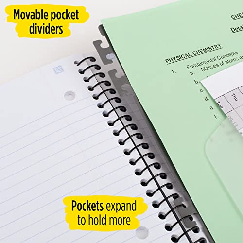 Five Star Spiral Notebook + Study App, 5-Subject, College Ruled Paper, Advance Notebook with Spiral Guard, Movable Tabbed Dividers and Expanding Pockets, 8-1/2" x 11", 200 Sheets, Black (73144)