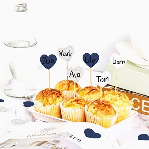 Navy-Blue White-Silver Heart Party-Decorations Confetti - 300pcs Graduation 2022 Valentines Day Table Glitter Paper Confetti Mothers Fathers Day Wedding Engagement Birthday Decor Panduola