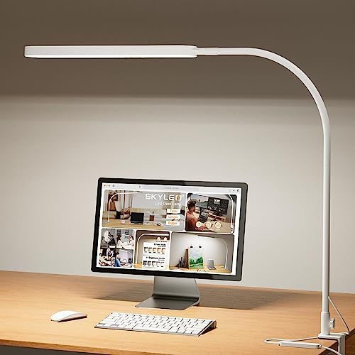 SKYLEO Desk Lamp for Office Home- 34" LED Desk Light - Touch Control - 5 Color Modes X 11 Brightness Levels - 1300ML(112 Pcs Lamp Beads) - Timmer & Memory Function - 12W Clip On Light - White