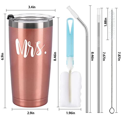 CozyHome Mr and Mrs Tumbler Set of 2, Gifts for Newlyweds Couples Wife Bride To Be Newly Engaged Bridal Shower Wedding Engagement, 20 oz Stainless Steel Insulated Travel with Lids, Black & Rose Gold
