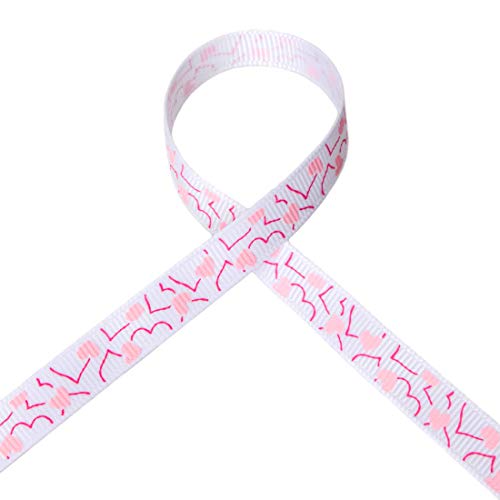 Ribbli Grosgrain Heart Valentine's Day Ribbon,3/8 Inch,10-Yard Spool,White/Hot Pink/Pearl Pink,Use for Valentine's Day,Anniversary Wrapping,Party Decoration
