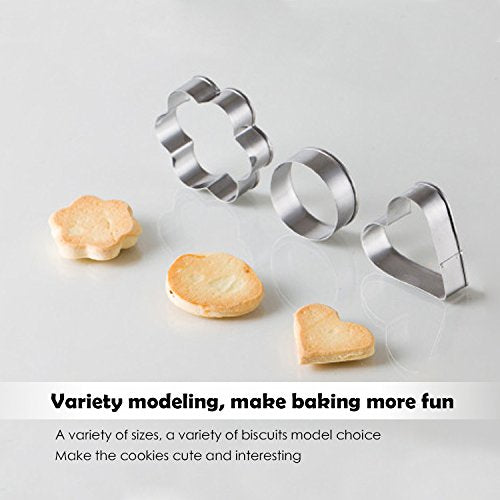 Metal Cookie Cutters Set - Star Cookie Cutter Round Biscuit Cutter Heart Small Star Cookie Cutters Mini Flower Molds Cutter for Baking (12 Round Heart Flower Star Cookie Cutters)