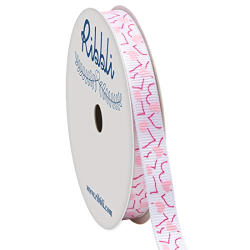 Ribbli Grosgrain Heart Valentine's Day Ribbon,3/8 Inch,10-Yard Spool,White/Hot Pink/Pearl Pink,Use for Valentine's Day,Anniversary Wrapping,Party Decoration