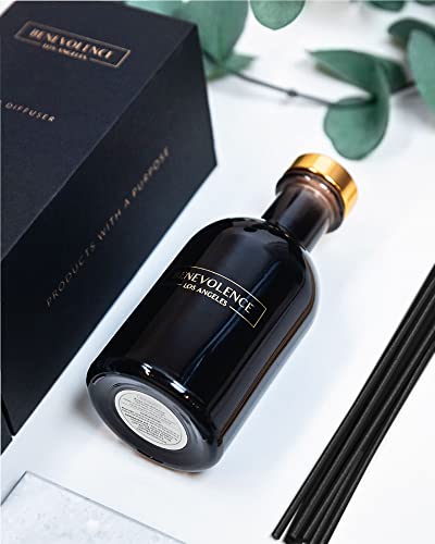 Benevolence LA Reed Diffuser Set, Relaxing Bergamot & Jasmine Fragrance Diffuser | Aromatherapy Reed Diffuser Sticks, Scented Oil Diffuser Sticks | Bathroom Diffuser, Scented Sticks Diffuser