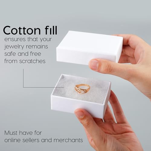 BULK PARADISE 6-Pack Cotton Fill Cardboard Paper Jewelry Box Gift Case Size 3.08x2.3x1.1 Inches (White)