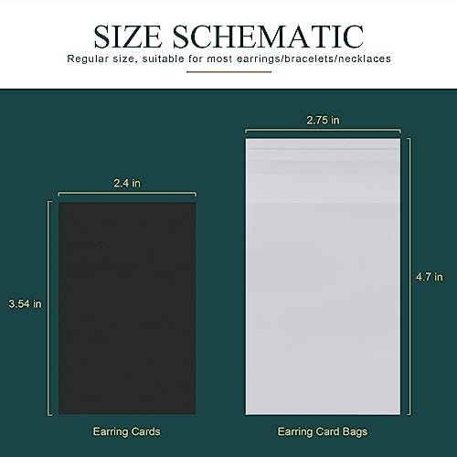 Earring Cards, Set Jewelry Making Supplies with 100 Pcs Earring Holder Cards 200 Pcs Earring Backs and 100 Jewelry Packaging for Earrings Necklace Jewelry Display, Jewelry Bags 3.5x2.4 Inches (Black)