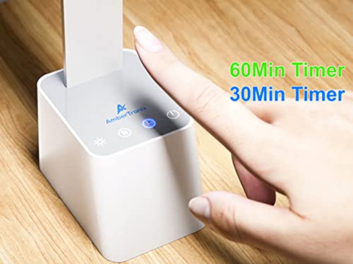 Ambertronix Rechargeable Cordless LED Desk Lamp, 5 Brightness & 5 Lighting Modes, USB Charging Port, Aluminum Arms, Portable, Dimmable, Touch Control, Auto Timer (White)