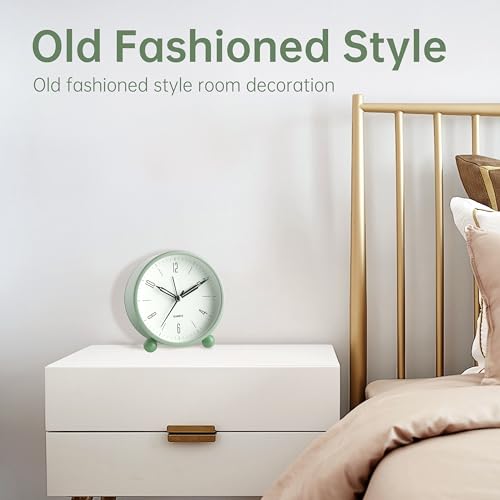 Analog Alarm Clock, 4 inch Super Silent Non Ticking Small Clock with Night Light, Battery Operated, Simple Design, Old Fashioned Style Sage Decor, for Bedroom, Bedside, Desk, Adult, Kid, Gift, Green