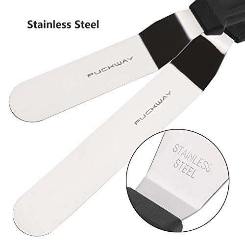 PUCKWAY Angled Icing Spatula, Stainless Steel Offset Spatula, Cake Spatula Set of 2 Black 6, 8 inch Blade