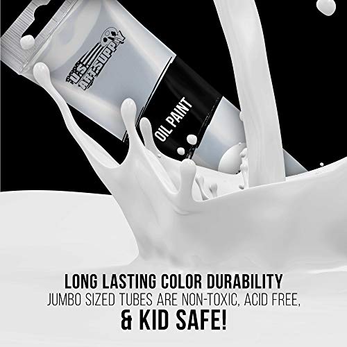 U.S. Art Supply Artists Oil Color Paint, Titanium White, 2 Extra-Large 100ml Tubes - Professional Grade, Excellent Tinting Strength, Mixable - Portrait Painting, Canvas, Wood Media - Student, Beginner