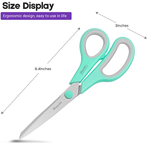 Scissors, iBayam 8" Multipurpose Scissors Bulk 3-Pack, Ultra Sharp Blade Shears, Comfort-Grip Handles, Sturdy Sharp Scissors for Office Home School Sewing Fabric Craft Supplies, Right / Left Handed