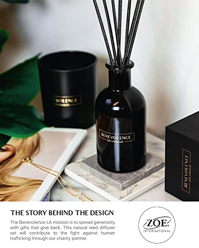 Benevolence LA Reed Diffuser Set, Relaxing Bergamot & Jasmine Fragrance Diffuser | Aromatherapy Reed Diffuser Sticks, Scented Oil Diffuser Sticks | Bathroom Diffuser, Scented Sticks Diffuser