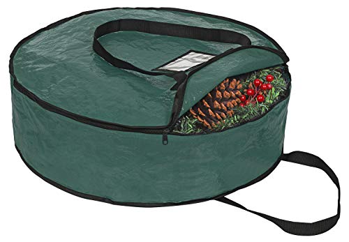 ProPik Christmas Wreath Storage Bag 24" - Garland Holiday Container with Tear Resistant Material - Featuring Heavy Duty Handles and Transparent Card Slot - (Green)