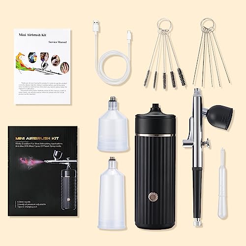 Cordless Airbrush Kit Rechargeable Airbrush Compressor 20-27PCI for Art Painting,Cake Airbrush Decorating, Crafts, Model Painting, Air Brush Painting, Nail Airbrush Machine