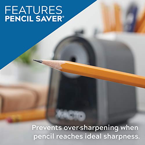 X-ACTO Pencil Sharpener, Mighty Mite Electric Pencil Sharpener, With Pencil Saver, SafeStart Motor, Black, 1 Count