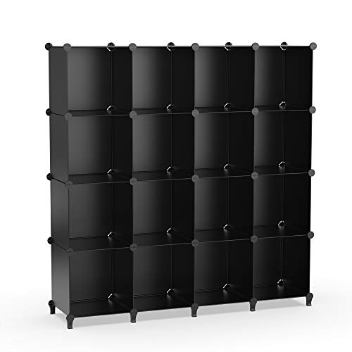 HOMIDEC Cube Storage Organizer 16-Cube Storage Shelf for Garment Racks, Closet Organizers with Metal Hammer, Bookshelf for Kids, (48.4 L x 12.2 W x 48.4 H Inches),Black