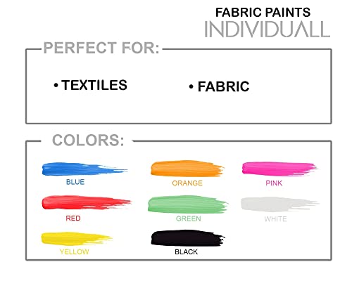 individuall Premium Fabric & Textile Paints Professional Grade Clothing Paint Set Art and Hobby Paints Craft Paint Set with 8 x 20 ml / 0.7 fl oz Vivid Colors for Beginners, Students, & Artists