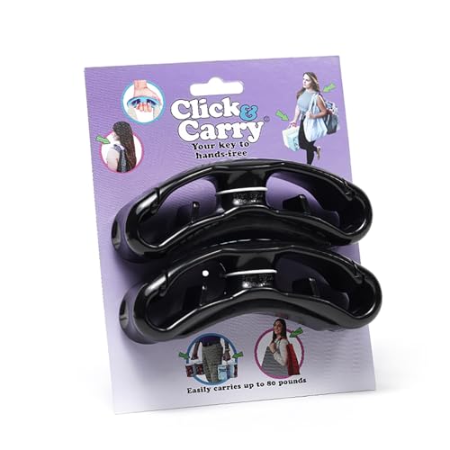 Click & Carry Grocery Bag Carrier, 2 Pack, Black - As seen on Shark Tank, Soft Cushion Grip, Hands Free Grocery Bag Carrier, Plastic Bag Holder, Haul Sports Gear, Click and Carry with Ease