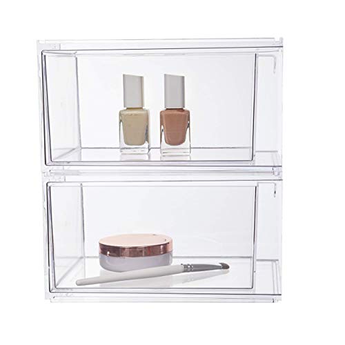 STORi Audrey Stackable Clear Bin Plastic Organizer Drawers | 2 Piece Set | Organize Cosmetics and Beauty Supplies on a Vanity | Made in USA
