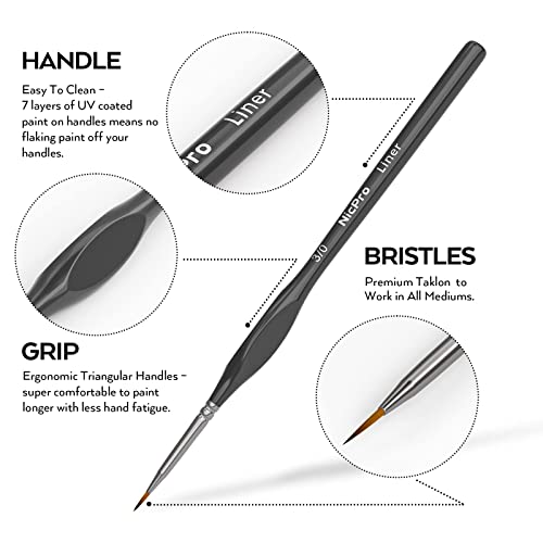 Nicpro Micro Detail Paint Brush Set,15 PCS Black Small Professional Miniature Fine Detail Brushes for Watercolor Oil Acrylic, Craft Models Rock Painting & Paint by Number -Come with Holder Bag