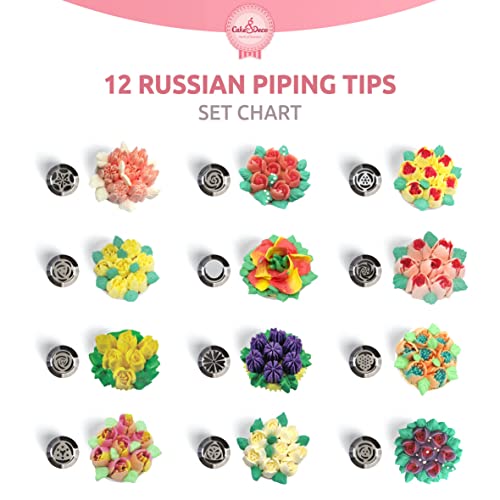 Premium Russian Piping Tips Cake Decorating Complete Set - 42pcs Baking Supplies Kit with Storage Gift Box - 12 Russian Tulip Icing Piping Nozzles - Flower Shaped Frosting Nozzles Kit