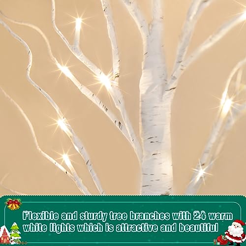 PEIDUO Christmas Decorations, 2FT Birch Tree with LED Lights, Warm White Light up Tree Lamp, Fairy Light Spirit Tree for Xmas Indoor Home Table Fireplace Decor, Battery Powered, 6H/18H Timer (2PK)
