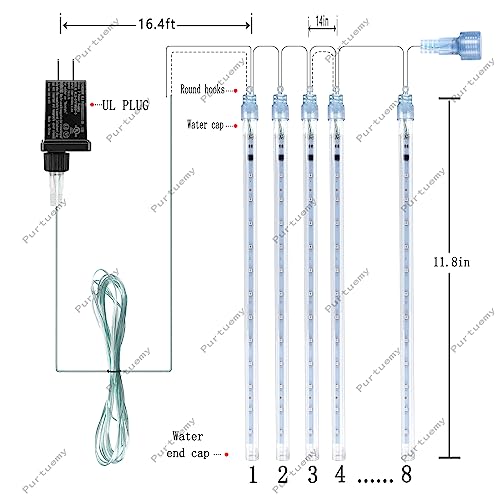 Purtuemy Halloween Lights Outdoor, Meteor Shower Lights 12 inch 8 Tubes Icicle Fairy String Lights for Halloween Christmas Decorations Tree Party Yard Outdoor, UL Plug, Purple Christmas Lights