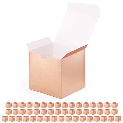 ROSEGLD 50 4x4x4 Inches, Gift Boxes with Lids, Gift Boxes Bulk, Candles Boxes for All Occasions (Glossy Rose Gold with Grass Texture)