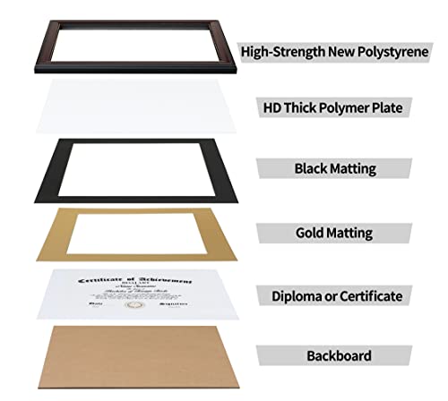 DOAI ART 8.5 x 11 Diploma Frame Classic Mahogany Display 8.5x11-inch with Black Over Gold Mat or 11x14 Document &Certificate Without Mat,Wide Molding, Gold Beads Hanging Hardware Included, Tabletop