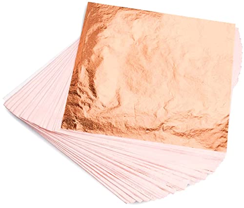 KraftiSky Copper Leaf Sheets - 100 Real Copper Foil Leaves 14x14 cm Metallic Rose Gold Leaf for Craft DIY Proejcts, Paintings, Gilding, Furniture, Makeup & Nail Art…