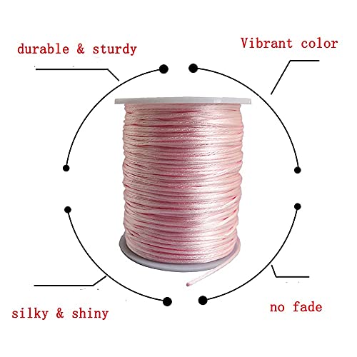 1.5mm Nylon Satin Cord Thread Beading String for Macrame Bracelets Chinese Knotting,Necklaces,Jewelry Making 109 Yards (Pink)