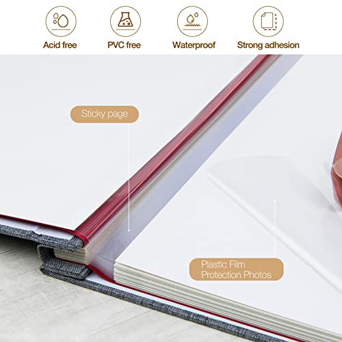 potricher Large Photo Album Self Adhesive 3x5 4x6 5x7 8x10 Pictures Linen Cover 40 Blank Pages Magnetic DIY Scrapbook Album with A Metallic Pen (Gray)