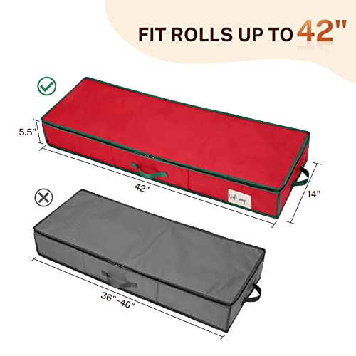 MaidMAX Christmas Wrapping Paper Storage Bag, 42 inch Gift Wrap Organizer Underbed Storage Box Container 600d Oxford Fabric Wrapping Paper Holder for Storing Rolls, Ribbons, Bows 42L x 14W x 5.5H