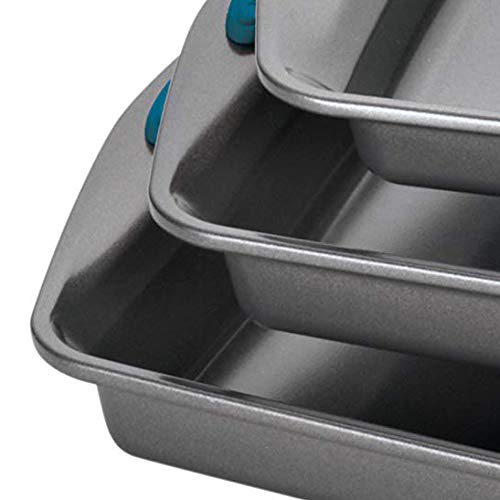Rachael Ray Bakeware Nonstick Cookie Pan Set, 3-Piece, Gray with Marine Blue Grips