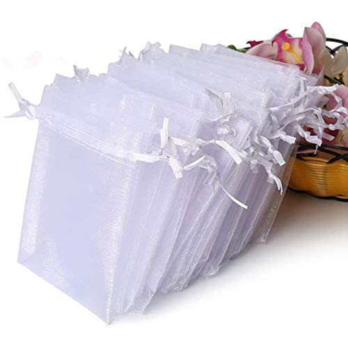 Hopttreely 100PCS Premium Sheer Organza Bags, White Wedding Favor Bags, 4x4.72 Jewelry Gift Bags for Party, Jewelry, Christmas, Festival, Bathroom Soaps, Makeup Organza Favor Bags Wrapping Supplie