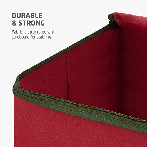 ZOBER Christmas Ornament Storage Box with Dual Zipper Closure - Box Contributes Slots for 64 Holiday Ornaments 3-Inch, Xmas Decorations Accessories, Made of Nonwoven Tear-Proof Material, Red