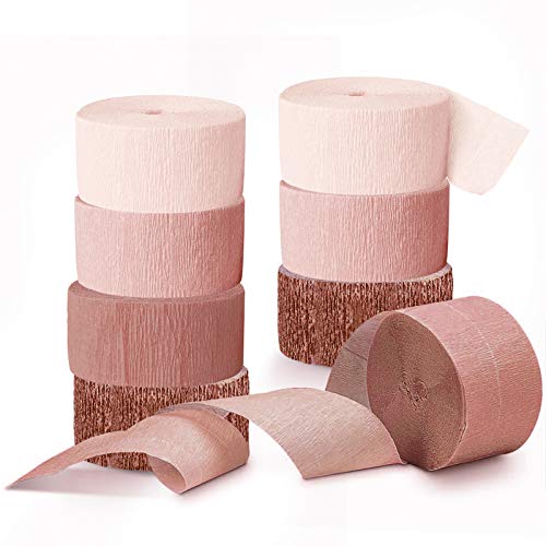 NICROLANDEE Wedding Party Supplies - 8 Rolls Rose Gold Crepe Paper Streamers Tassels Streamer Paper for Wedding Valentine's Day Birthday Baby Bridal Shower Family Gathering Decorations, 82ft Long