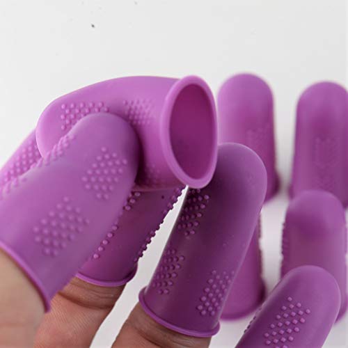 Finger Protectors [Flex Series - 12-Pack] Silicone Non-Stick Finger Covers | Purple | Small (6) / Medium (6) for Hot Glue | Sewing | Adhesives | Scrapbooking